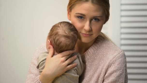 Young Female Holding Healthy Newborn Baby Arms Loving Tender Mommy — Stock Video