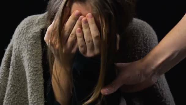 Abused Woman Crying Terrified Cruel Husband Tyrant Domestic Violence — Stock Video
