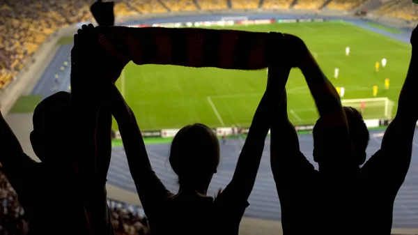 Fanii Fotbalului Uită Meci Stadion Sărbătoresc Golul Suporterii Pasionați — Fotografie, imagine de stoc