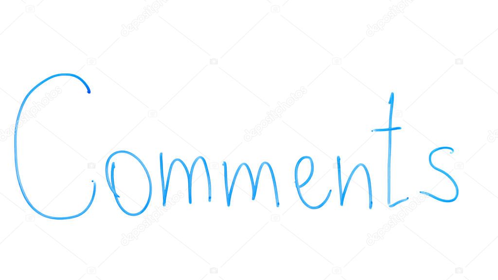 Comments word written on glass, discussion in social media or on website