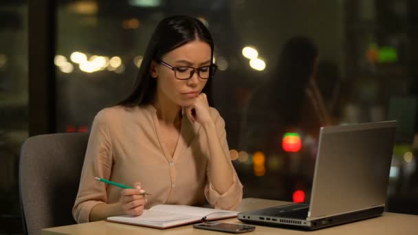 Femme Frustrée Réfléchissant Projet Difficile Manque Idées Inspiration — Video