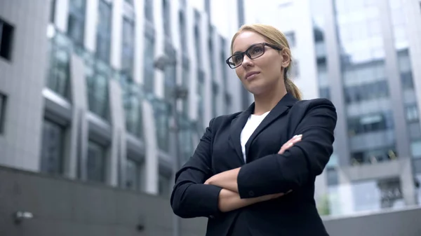 Confident Business Lady Taking Challenge Purposeful Smart Achieving Goal — Stock Photo, Image