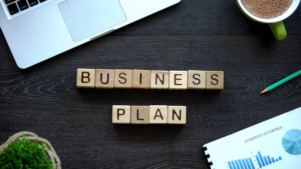 Business Plan Fras Gjort Trä Kuber Företagets Strategi För Framtiden — Stockfoto