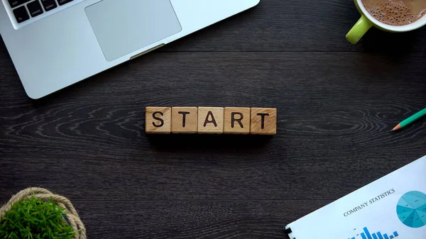 Start Wort Auf Holzwürfeln Beginn Eines Neuen Lebens Motivation Für — Stockfoto