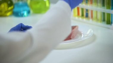 Bilim adamı iletken et kalitesi test, cam, asf salgını sıvı damlayan
