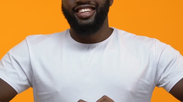 Happy Black Man White Shirt Showing Heart Sign Hands Charity — Stock Video