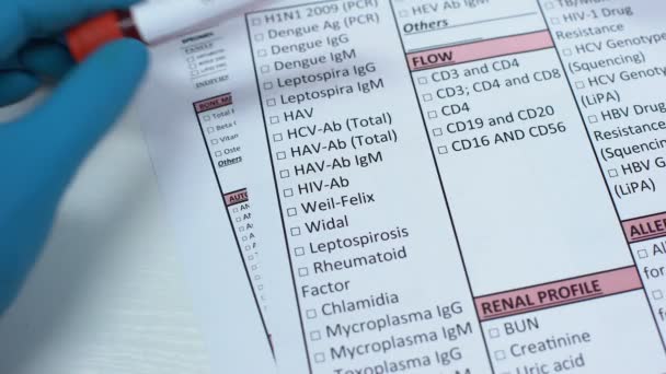 HIV, doctor checking disease in lab blank, showing blood sample, awareness — Stock Video