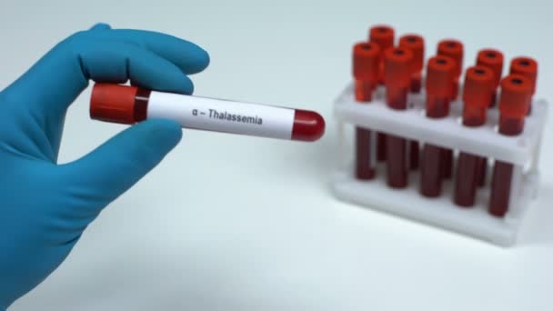 A-Thalassemia, lääkäri, jolla on verinäyte putkessa, laboratoriotutkimus terveystarkastus — kuvapankkivideo