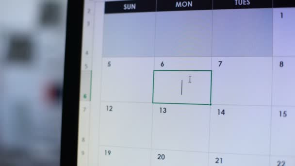 コンピューター、アクティブ トレーニング、健康的なライフ スタイルのオンライン カレンダーで予定のジム — ストック動画