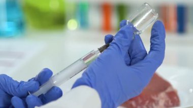 Kalite laboratuvar alt et içine enjeksiyon yapma antibiyotik ve GDO belirlemek