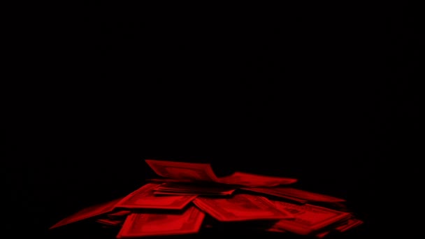 手从红光照亮的堆里拿美元, 血淋淋的金钱犯罪奖励 — 图库视频影像