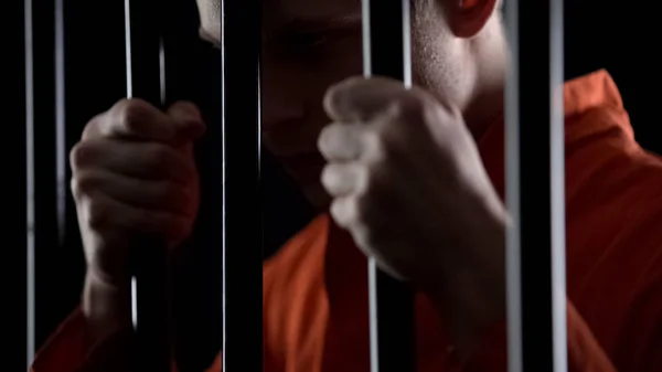 Подозреваемый Тюрьме Содержащий Тюремные Решетки Ожидающий Суда Надеясь Избежать Наказания — стоковое фото