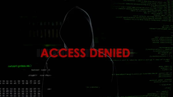 Access denied, unsuccessful hacking attempt on server, hacker on background