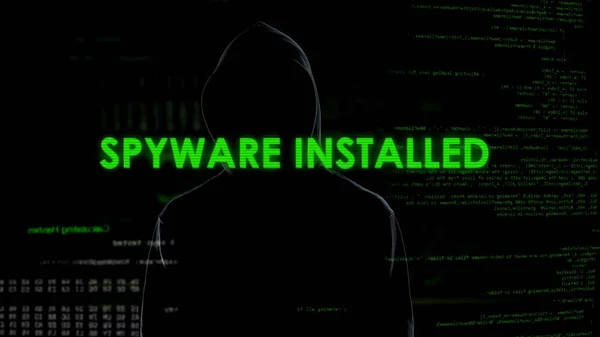 Homem Irreconhecível Instalado Spyware Roubando Informações Corporativas Secretas — Fotografia de Stock