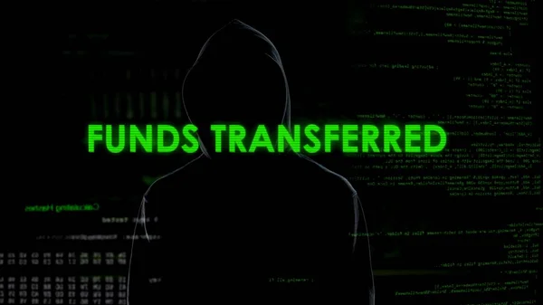 Hombre Hacker Transferencia Fondos Protección Del Sistema Monetario Error Banca — Foto de Stock
