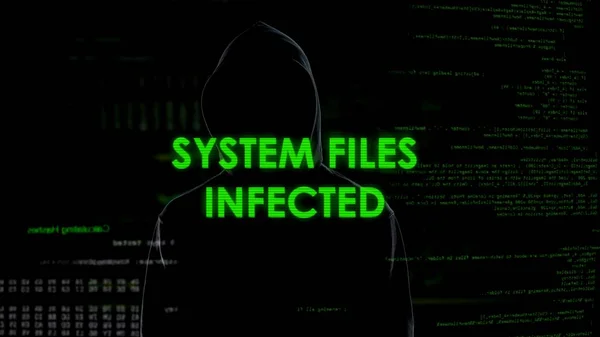 系统文件感染的消息 剪影黑客传播病毒在互联网上 — 图库照片