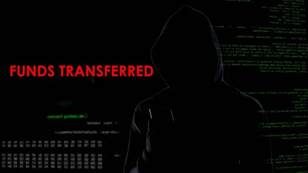 Hacker Recibir Fondos Transferidos Mensaje Pantalla Ataque Seguridad Bancaria — Foto de Stock