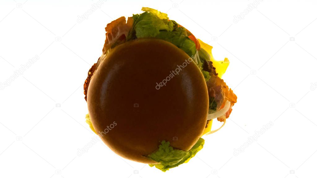Processing burger with illumination, junk food quality control, expiration date