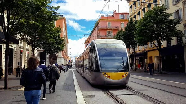 Comboio Movendo Terra Rua Cidade Cidade Urbana Modernavida Transporte França — Fotografia de Stock