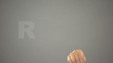 İşaret dilinde R harfi, arka planda, iletişim için sağır, ders ver.