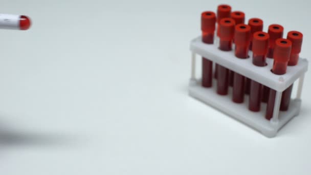 Test négatif de varicelle, médecin montrant un échantillon de sang dans le tube, bilan de santé — Video