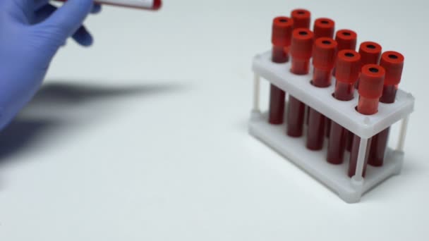 Test positif de la maladie de Lyme, médecin montrant échantillon de sang dans le tube, bilan de santé — Video