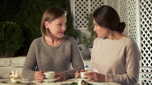 Красивые Девушки Разговаривают Кафе Подруги Проводят Время Вместе — стоковое фото