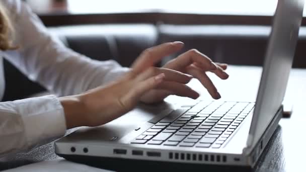 Trabajadora contable femenina trabajando en laptop, calculando débito y crédito de la compañía — Vídeo de stock