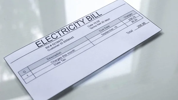Účet Elektřinu Ležící Stole Platby Služby Měsíční Výdaje Tarifní — Stock fotografie