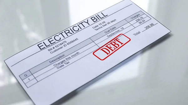 Debt Seal Stamped Electricity Bill Payment Services Month Expenses — Stock Photo, Image