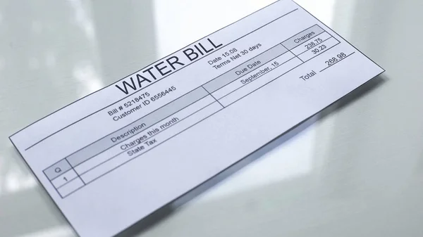 Water Bill Lying Table Payment Services Month Expenses Tariff Close — Stock Photo, Image