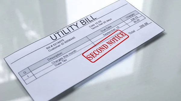 Utility Bill Second Notice Seal Stamped Document Payment Services — Stock Photo, Image