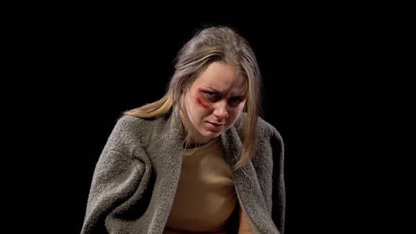 Verängstigtes Opfer Häuslicher Gewalt Vor Laufender Kamera Weibliche Entführung Menschenrechte — Stockfoto