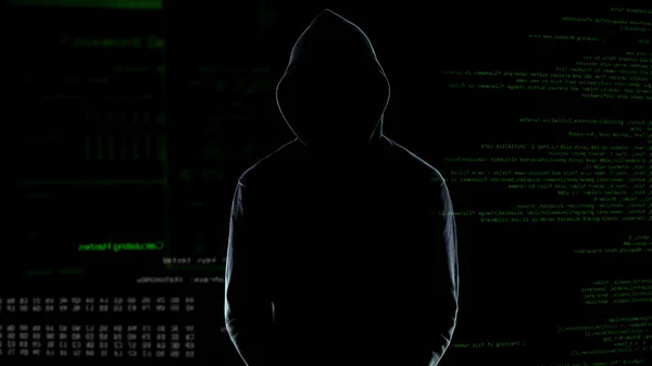 Male Silhouette Standing Numbers Codes Committing Cyber Crime — Stock Photo, Image