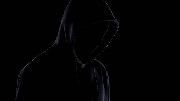 Dangerous Maniac Mask Hoodie Standing Black Background Crime — Stock Photo, Image