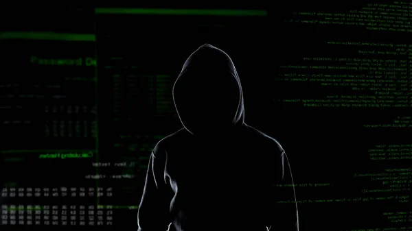 Dangerous Hacker Mask Black Hood Cyber Terrorism Hacking Concept — Stock Photo, Image