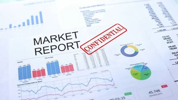 Market Report Confidential Seal Stamped Official Document Business Project — Stock Photo, Image
