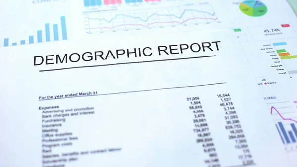 Demografisk Rapport Liggande Bordet Diagram Diagram Och Diagram Officiella Dokument — Stockfoto