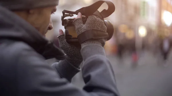 Turista Tirar Foto Cidade Detetive Particular Espionagem Paparazzi Trabalho — Fotografia de Stock