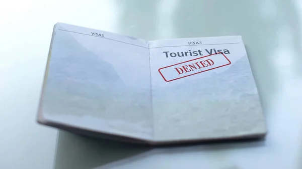 Visa Touristique Refusé Cachet Apposé Sur Passeport Bureau Douane Voyage — Photo