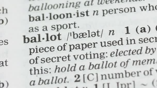 Ballot word meaning in vocabulary, presidential elections and democracy, vote — Stock Video