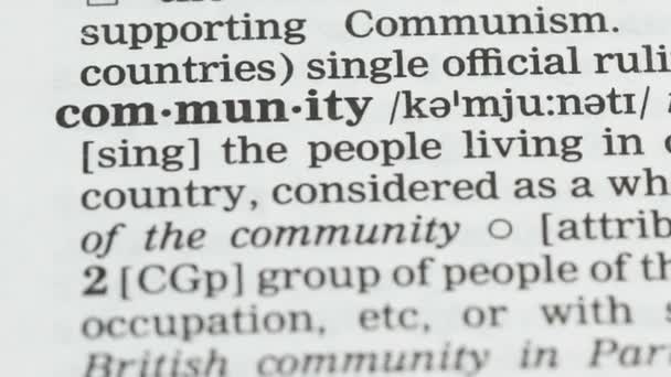 Community word meaning in dictionary, people society in country, social media — Stock Video