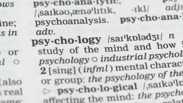 Psychology word in english dictionary, help and rehabilitation, medical studies — Stock Video