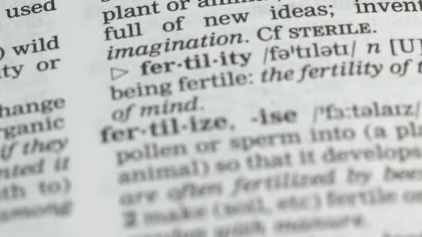 Fertilité mot dans le dictionnaire anglais santé féminine et l'agriculture de naissance — Video