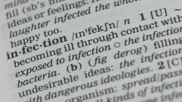 Infection word meaning in english vocabulary, catching viral illness, hygiene — Stock Video