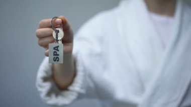 Spa kelime ile bornoz tutan kadın, Otelde rekreasyon Hizmetleri