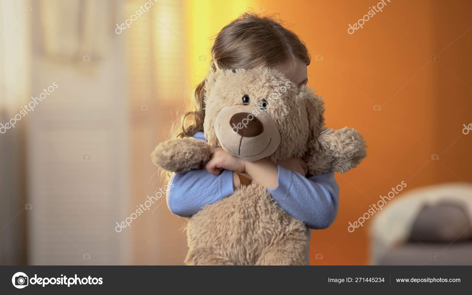 Preschool Shy Girl Hiding Teddy Bear Childish Psychological ...