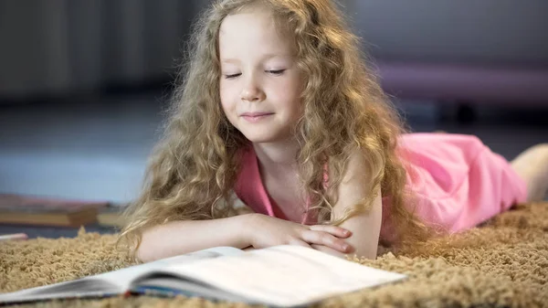 Smart Young Girl Reading Interesting Book Literature Children Education — Stock Photo, Image