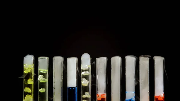 Multicolored Narcotic Substances Bubbles Test Tubes Black Background — Stock Photo, Image