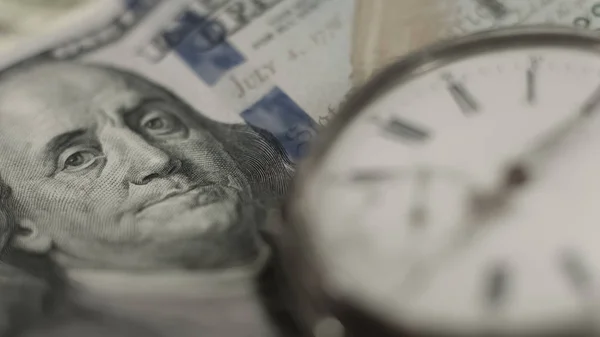 Portré Benjamin Franklin Dollárost Közelről Idő Pénz Pénzügy — Stock Fotó